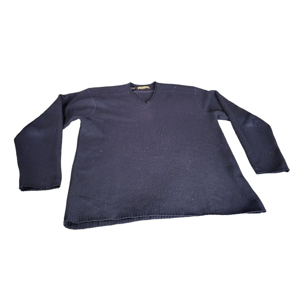 Zara Sport V Neck Sweater‎ Men Sz XL Wool Blue Tight Knit Casual Workwear Office